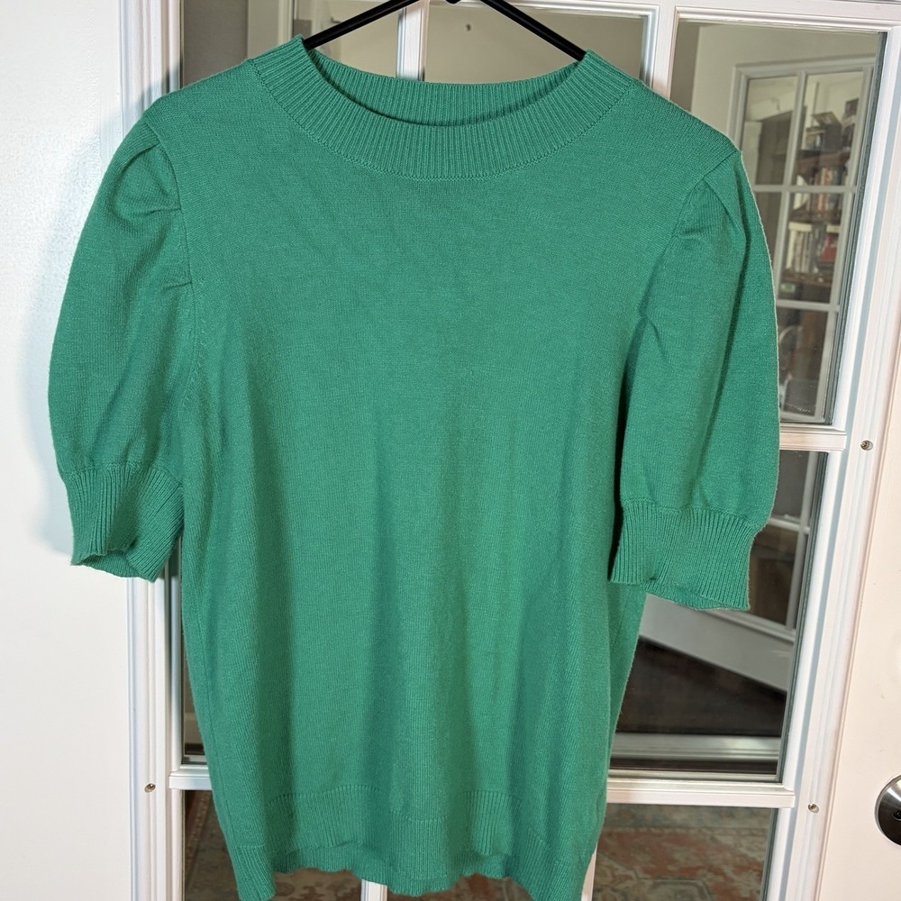 Women's Emerald Green Puff Sleeve Knit Sweater Top Preppy Feminine Academia Med.